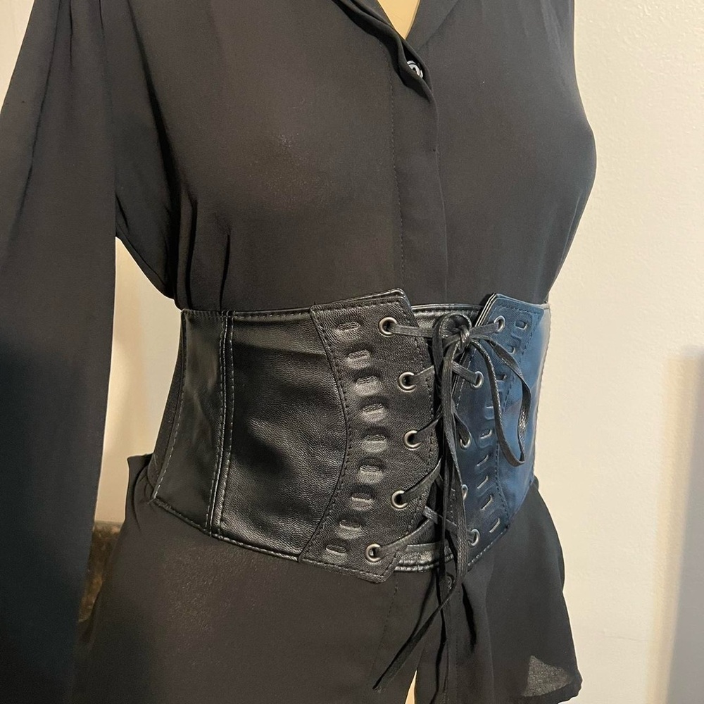Black Lace-Up Corset Belt